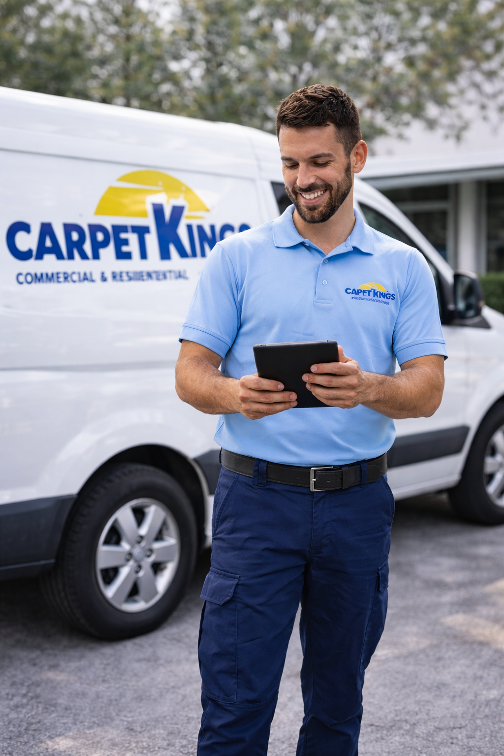 Carpet Kings technician arriving for professional carpet cleaning service in South Florida