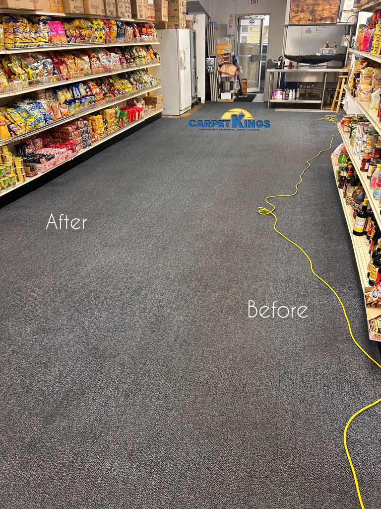 Commercial carpet cleaning before and after in retail store – Carpet Kings Florida
