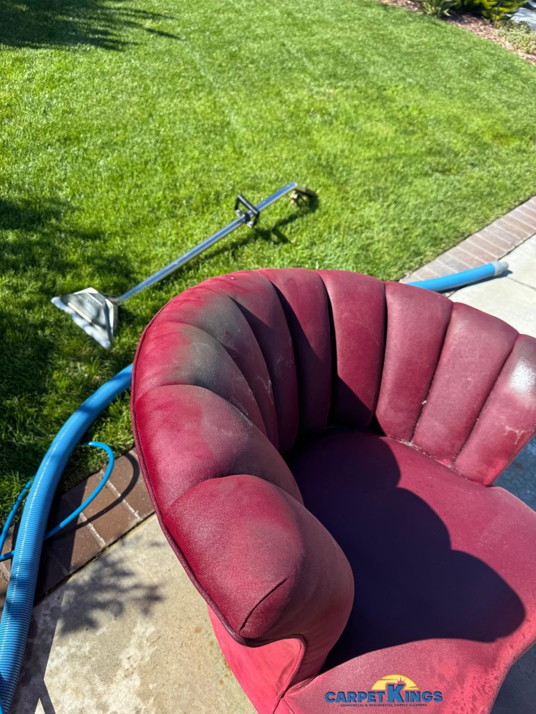 professional upholstery cleaning red chair before and after Miami